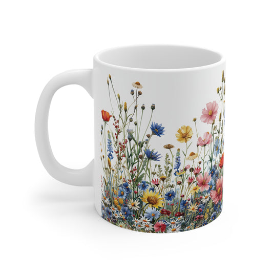 Wildblumen Wiese Tasse | Bunte Blumenwiese Becher Naturmotiv