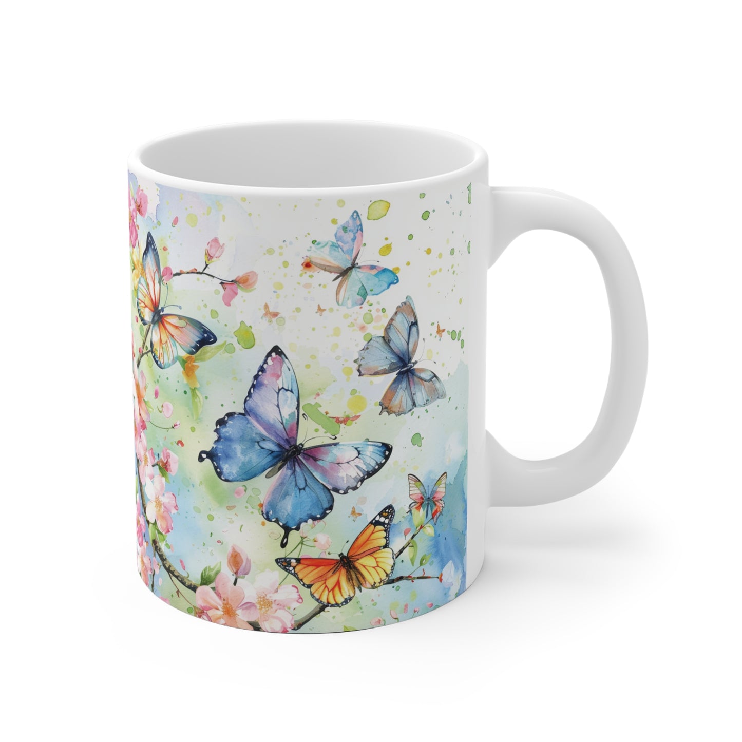 Schmetterlings Tasse Blumen – Farbenfrohe Kaffee Tasse mit Schmetterlingen und floralem Aquarell-Design
