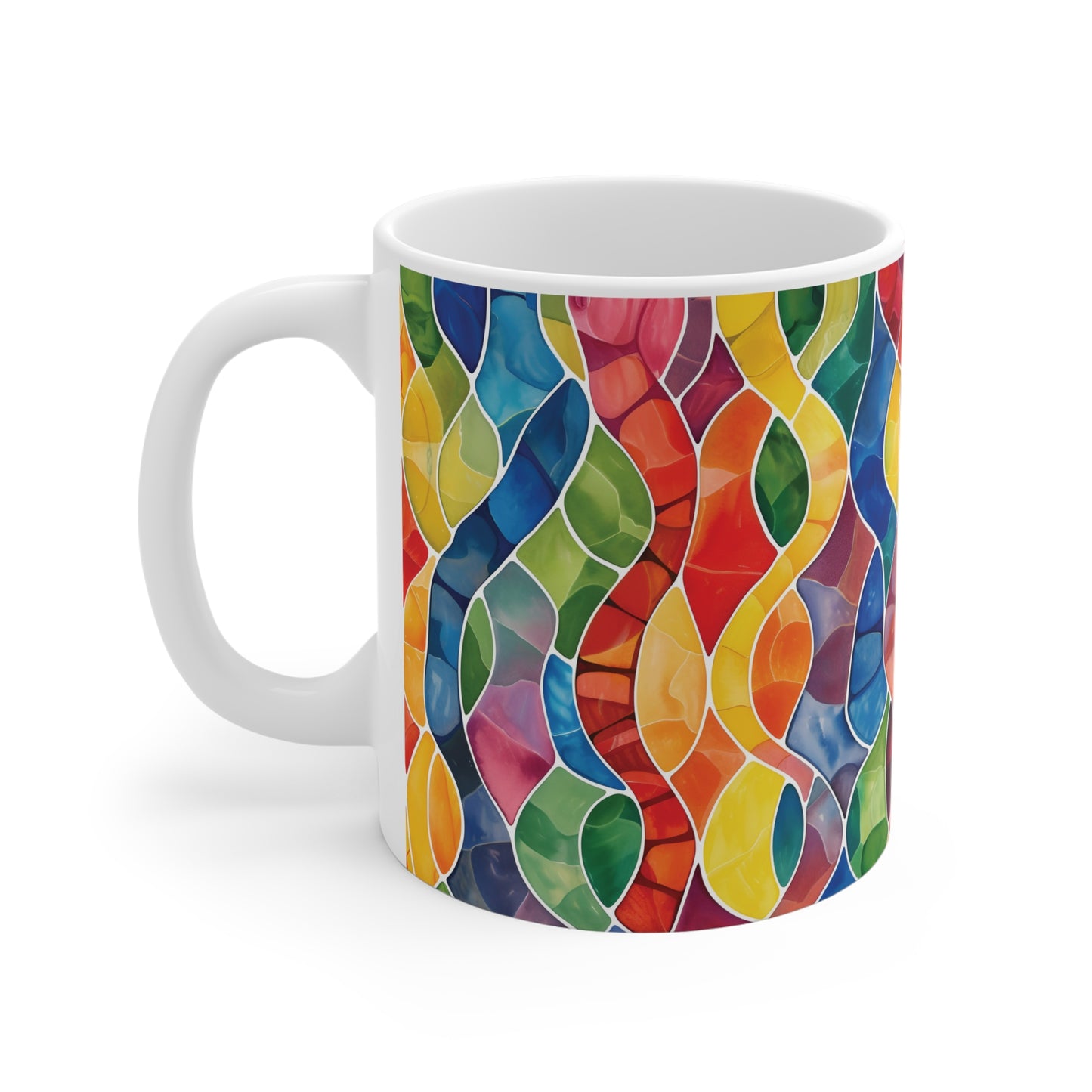 Regenbogen Welle Mosaik Tasse | Bunter Abstract Becher Farbrausch