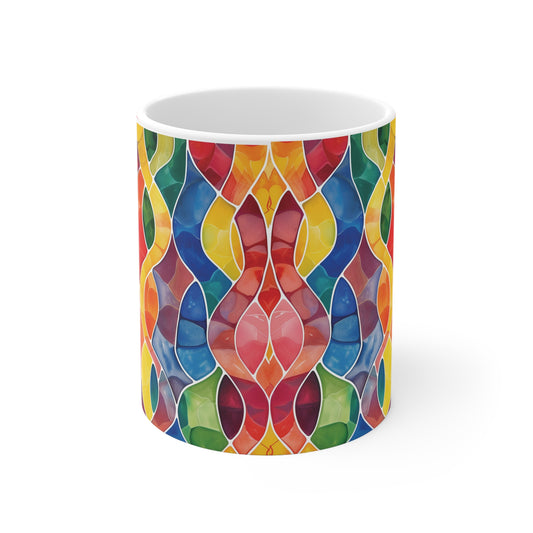 Regenbogen Welle Mosaik Tasse | Bunter Abstract Becher Farbrausch