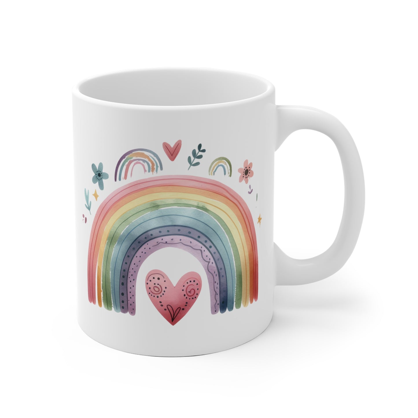 Regenbogen-Tasse mit Herz – Liebevoller Boho-Charme für jeden Tag