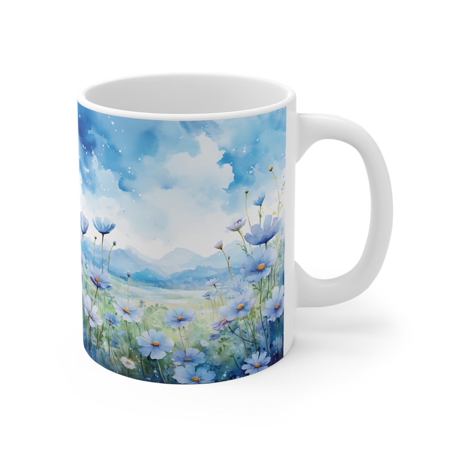 Blaublumen Wiese Aquarell Tasse | Blaue Blumenwiese Berg Tasse