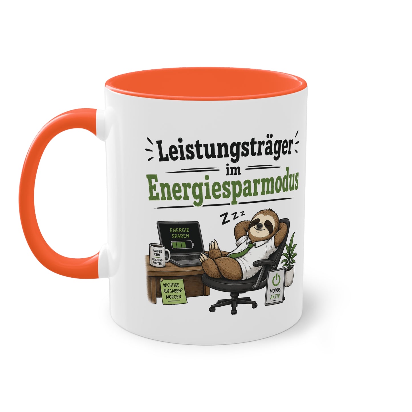 Tasse „Leistungsträger im Energiesparmodus“ – Lustige Bürotasse mit Faultier-Motiv