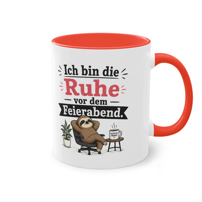 Tasse „Ich bin die Ruhe vor dem Feierabend.“ – Lustige Bürotasse mit Faultier-Motiv