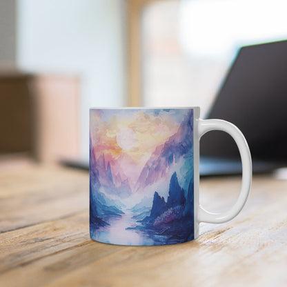 Aquarell-Landschaft Tasse – Traumhafte Farben für entspannte Genussmomente 🎨🏔️☕