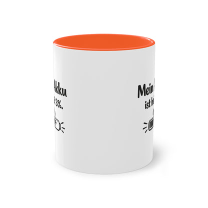 Tasse „Mein Akku ist bei 3 %.“ – Lustige Bürotasse mit Humor