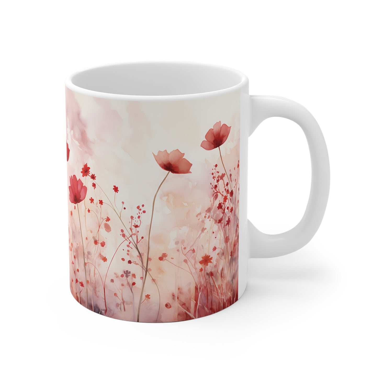 Mohnblumen Aquarell Tasse | Zarte Blumenwiese Becher Rosa