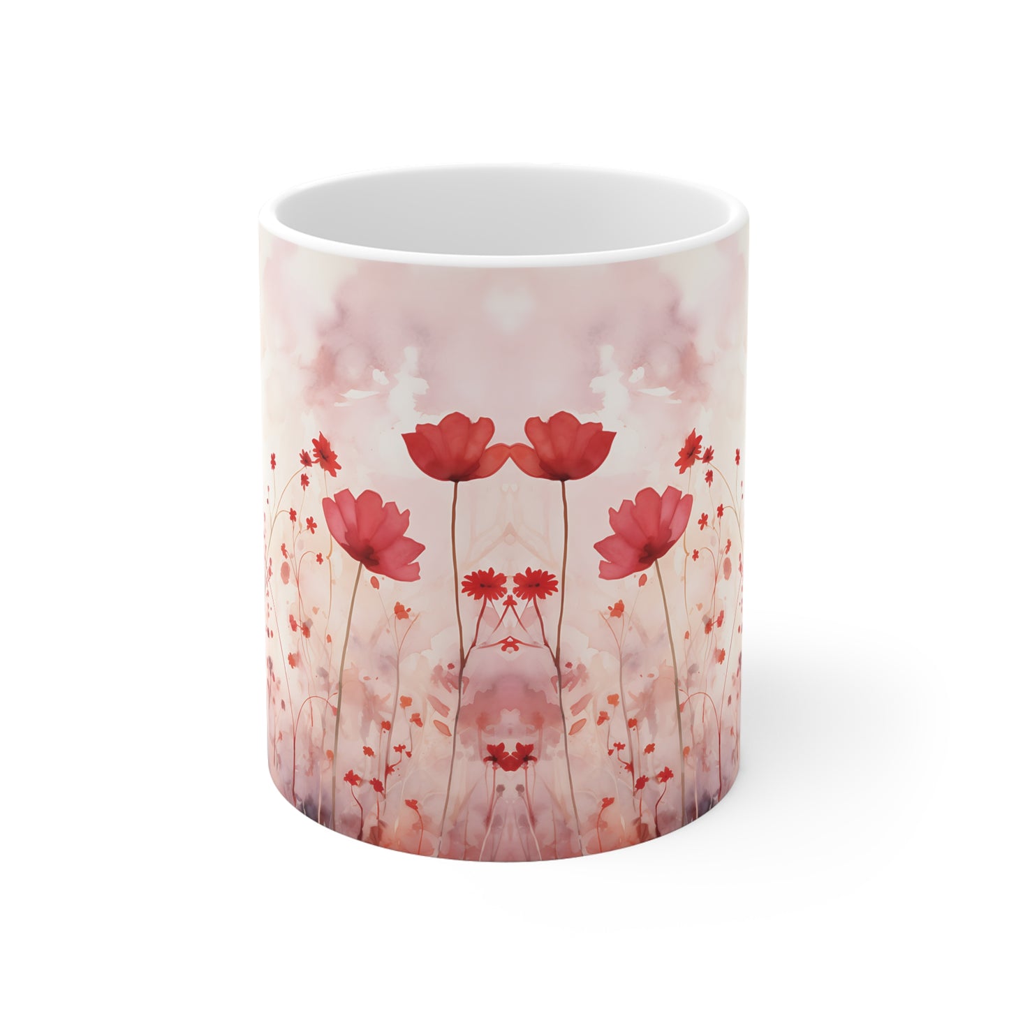 Mohnblumen Aquarell Tasse | Zarte Blumenwiese Becher Rosa