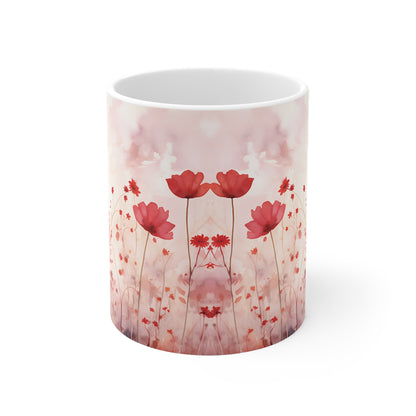 Mohnblumen Aquarell Tasse | Zarte Blumenwiese Becher Rosa