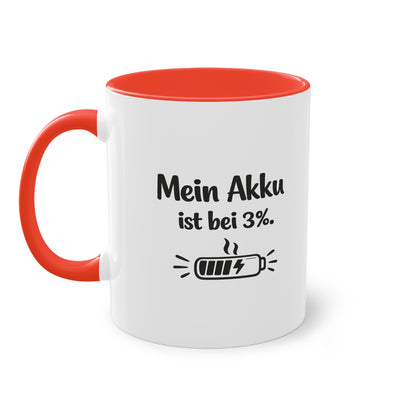 Tasse „Mein Akku ist bei 3 %.“ – Lustige Bürotasse mit Humor