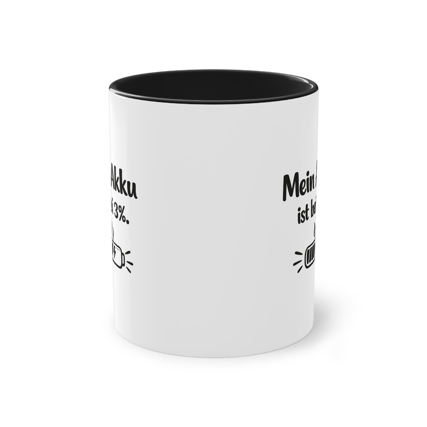 Tasse „Mein Akku ist bei 3 %.“ – Lustige Bürotasse mit Humor