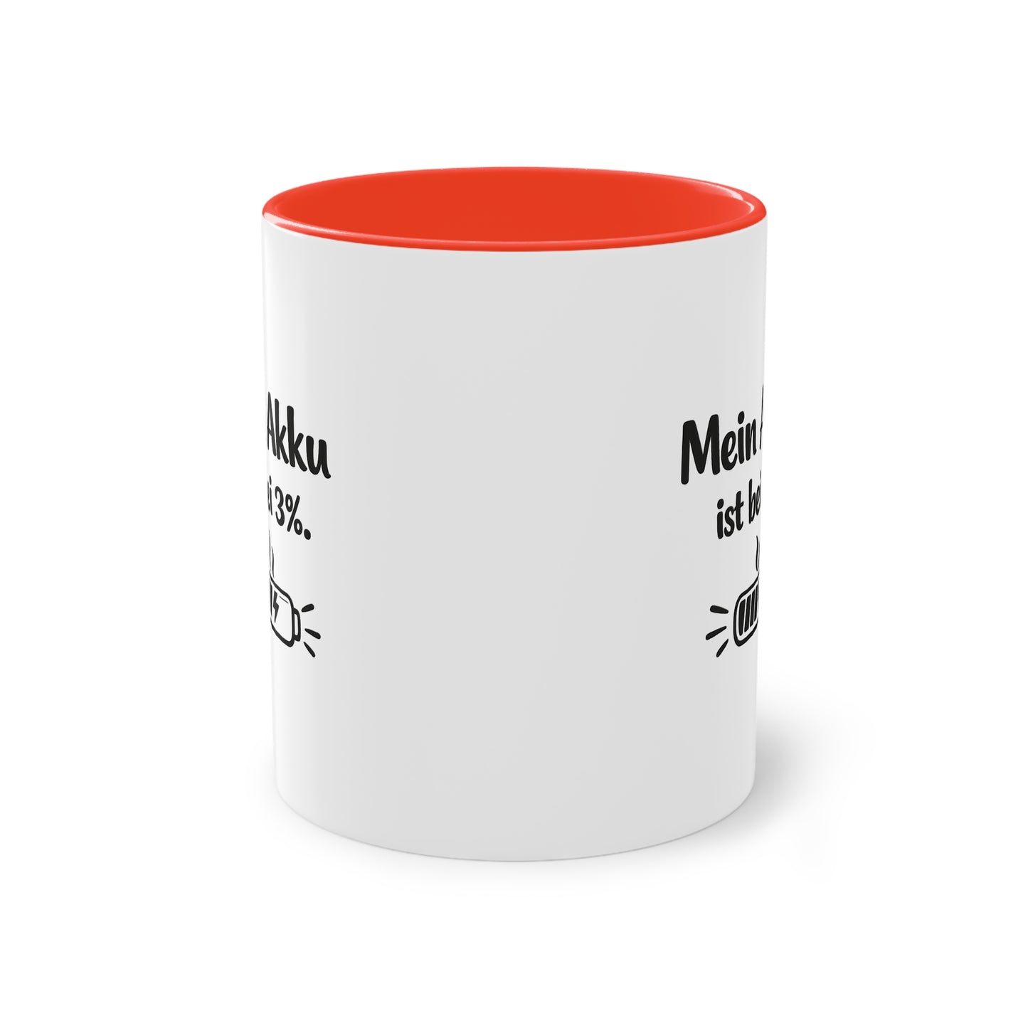 Tasse „Mein Akku ist bei 3 %.“ – Lustige Bürotasse mit Humor