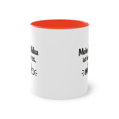 Tasse „Mein Akku ist bei 3 %.“ – Lustige Bürotasse mit Humor