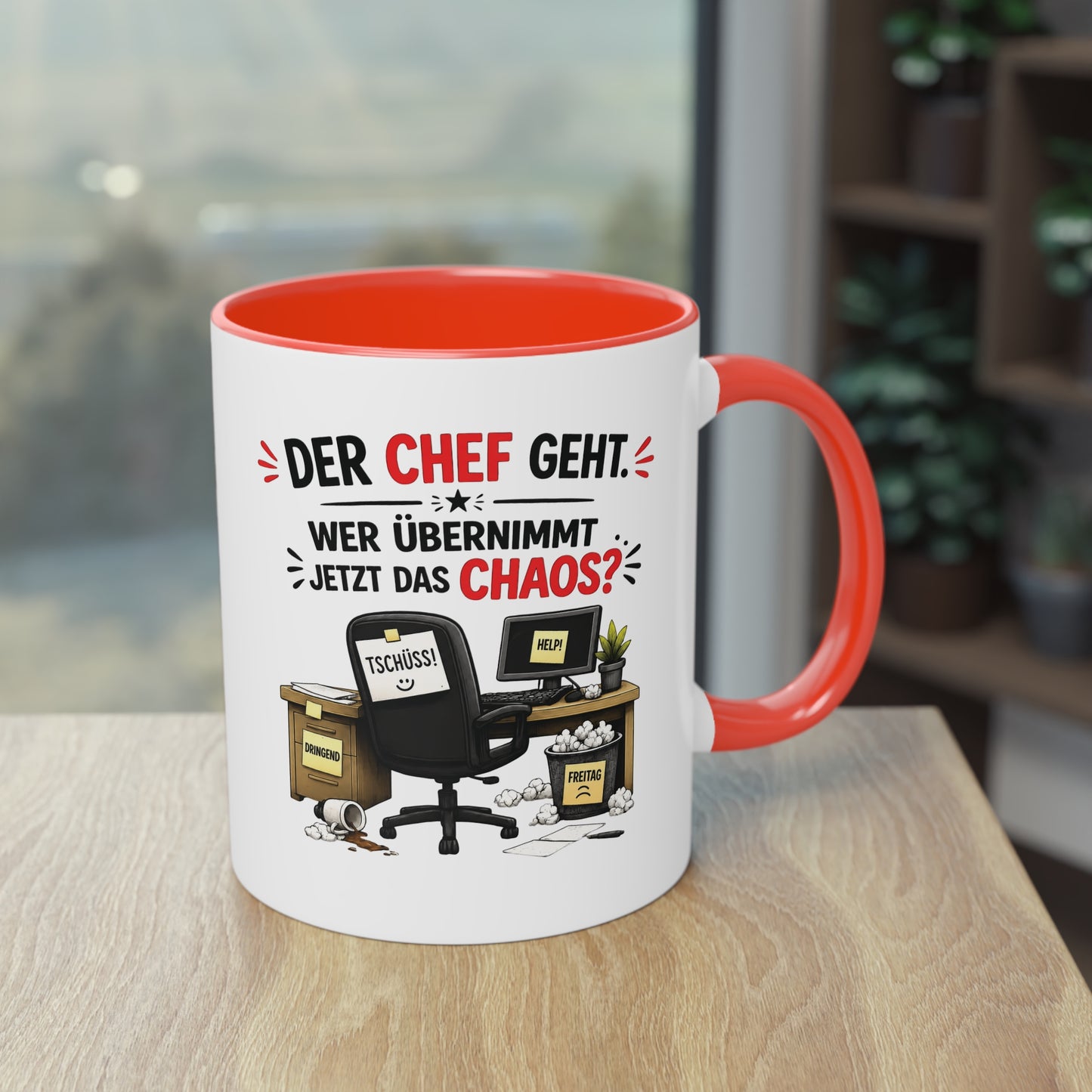 Tasse „Der Chef geht. Wer übernimmt jetzt das Chaos?“ ☕📋😅