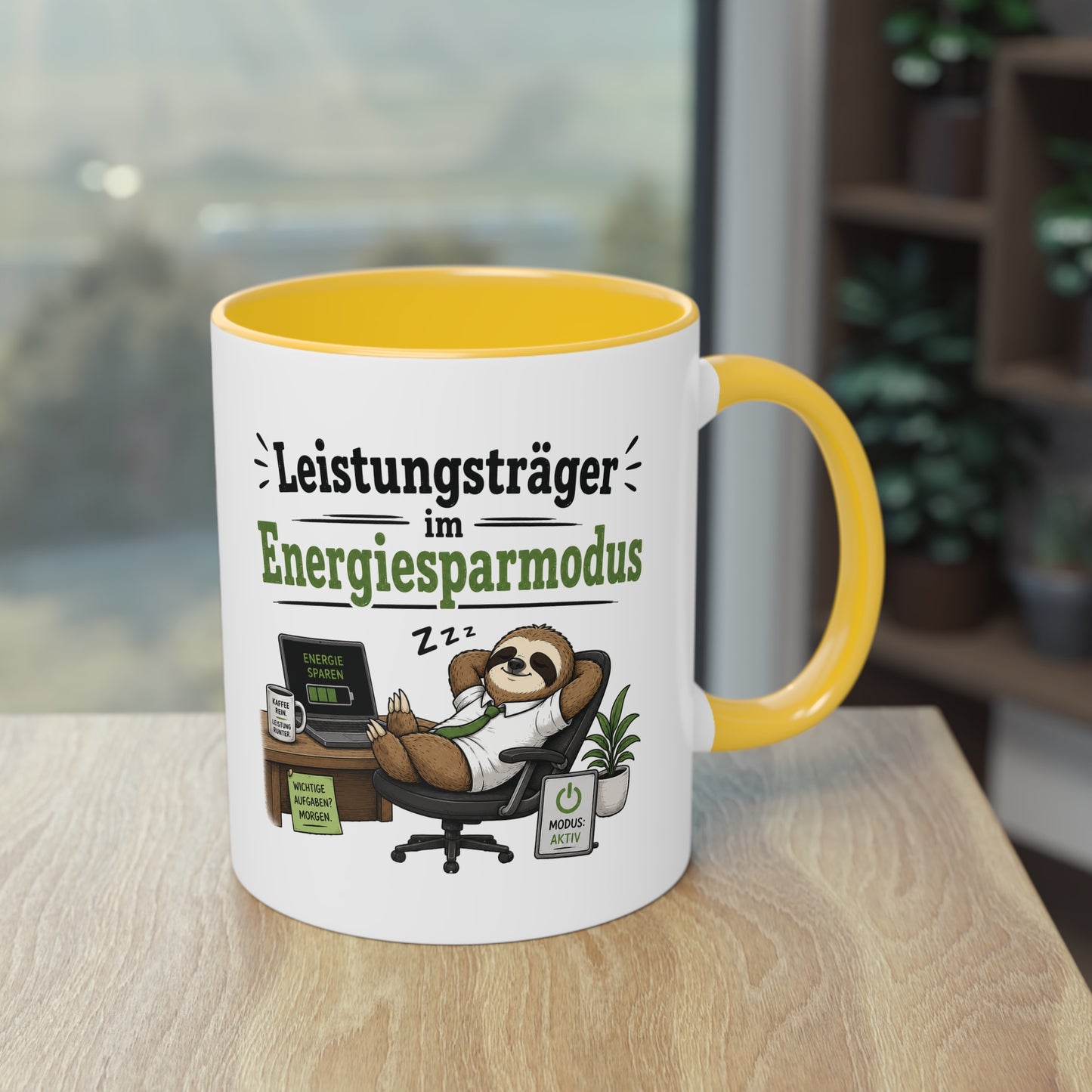 Tasse „Leistungsträger im Energiesparmodus“ – Lustige Bürotasse mit Faultier-Motiv