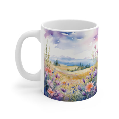 Wildblumen Wiese Aquarell Tasse | Blumenwiese Berglandschaft