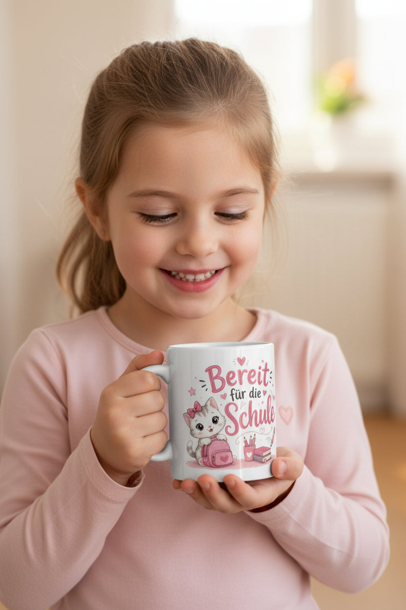 Tasse „Bereit für die Schule“ – Süße Katzen-Tasse zur Einschulung
