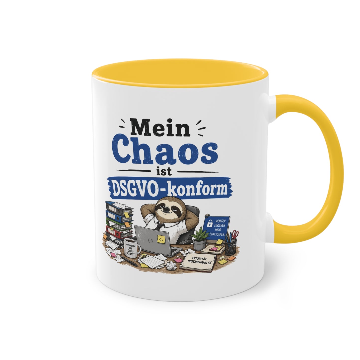 Tasse „Mein Chaos ist DSGVO-konform.“ – Lustige Bürotasse mit Humor