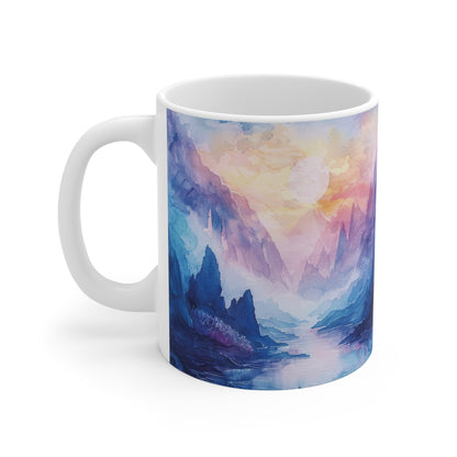 Aquarell-Landschaft Tasse – Traumhafte Farben für entspannte Genussmomente 🎨🏔️☕