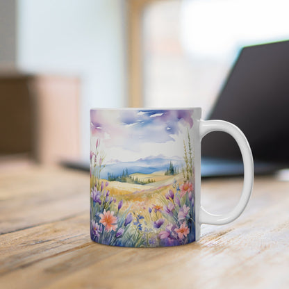 Wildblumen Wiese Aquarell Tasse | Blumenwiese Berglandschaft