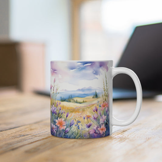 Wildblumen Wiese Aquarell Tasse | Blumenwiese Berglandschaft