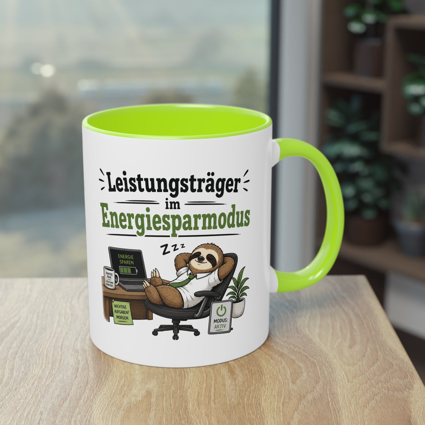 Tasse „Leistungsträger im Energiesparmodus“ – Lustige Bürotasse mit Faultier-Motiv