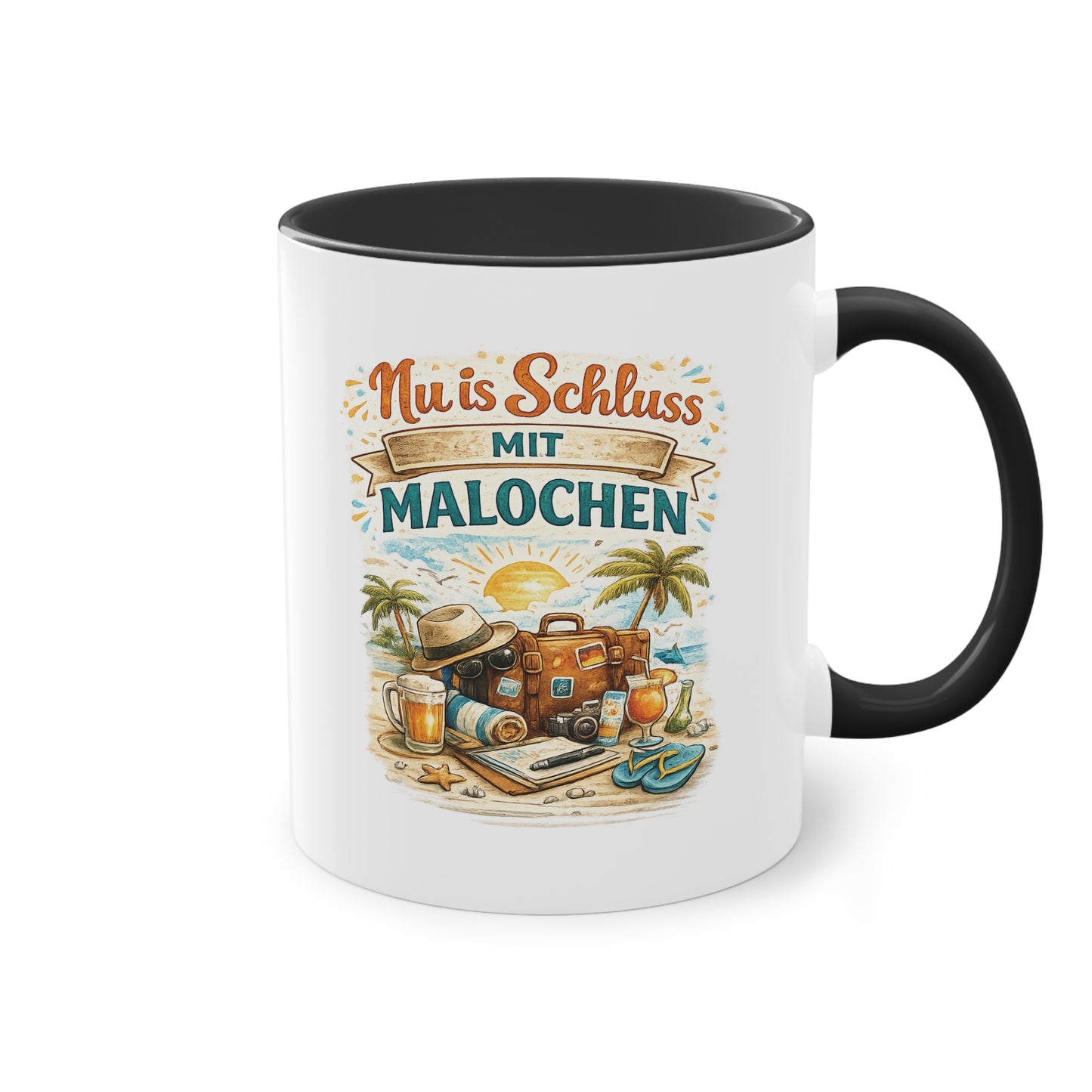 Tasse „Nu is Schluss mit Malochen“ ☕🌴🎒