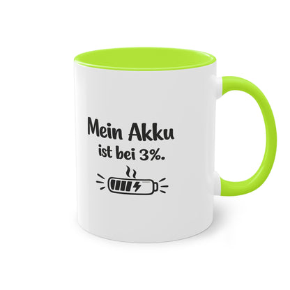 Tasse „Mein Akku ist bei 3 %.“ – Lustige Bürotasse mit Humor