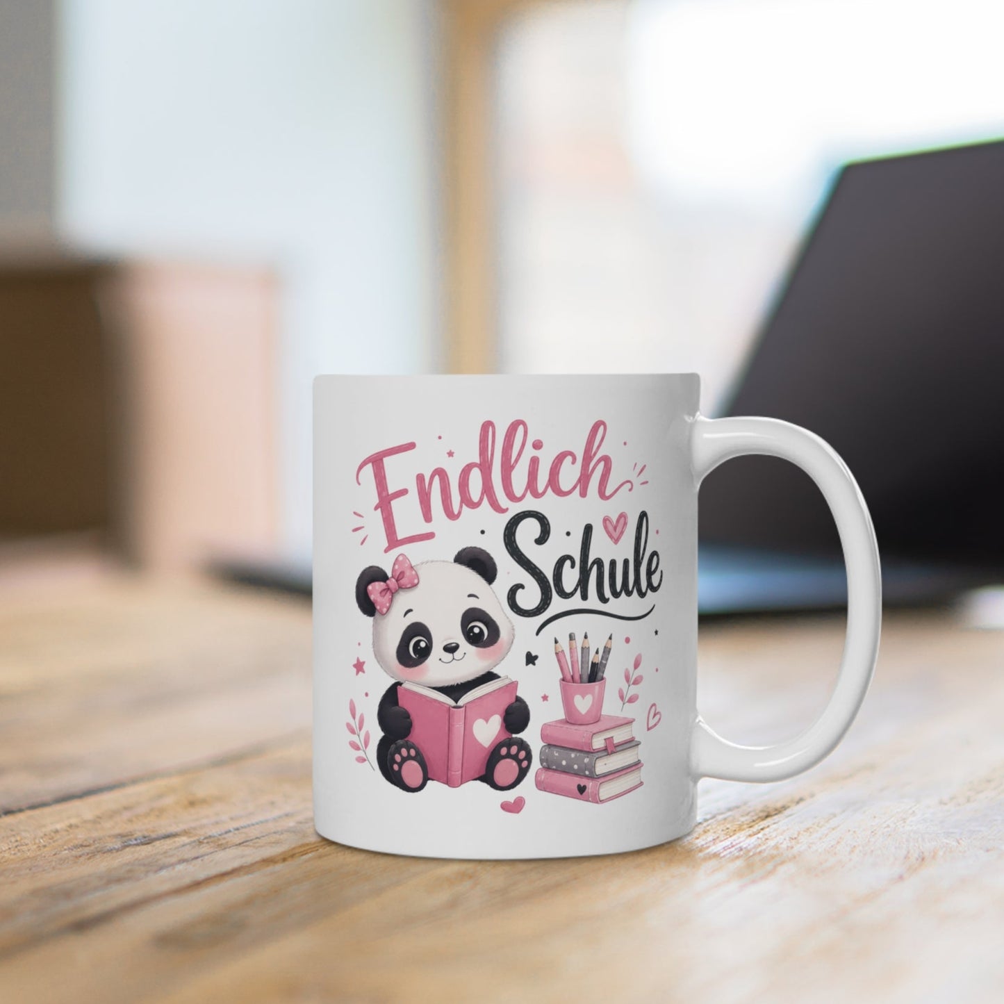Tasse „Endlich Schule“ – Niedliche Panda-Tasse zur Einschulung