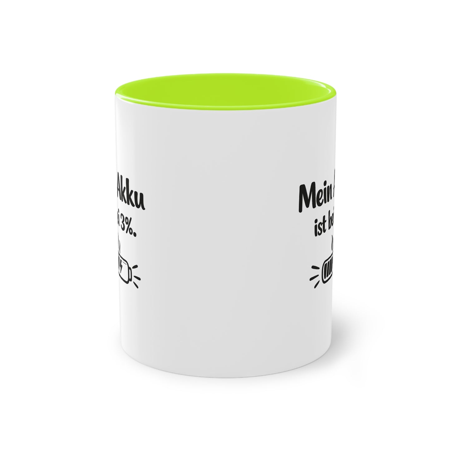 Tasse „Mein Akku ist bei 3 %.“ – Lustige Bürotasse mit Humor
