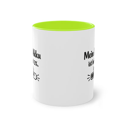 Tasse „Mein Akku ist bei 3 %.“ – Lustige Bürotasse mit Humor