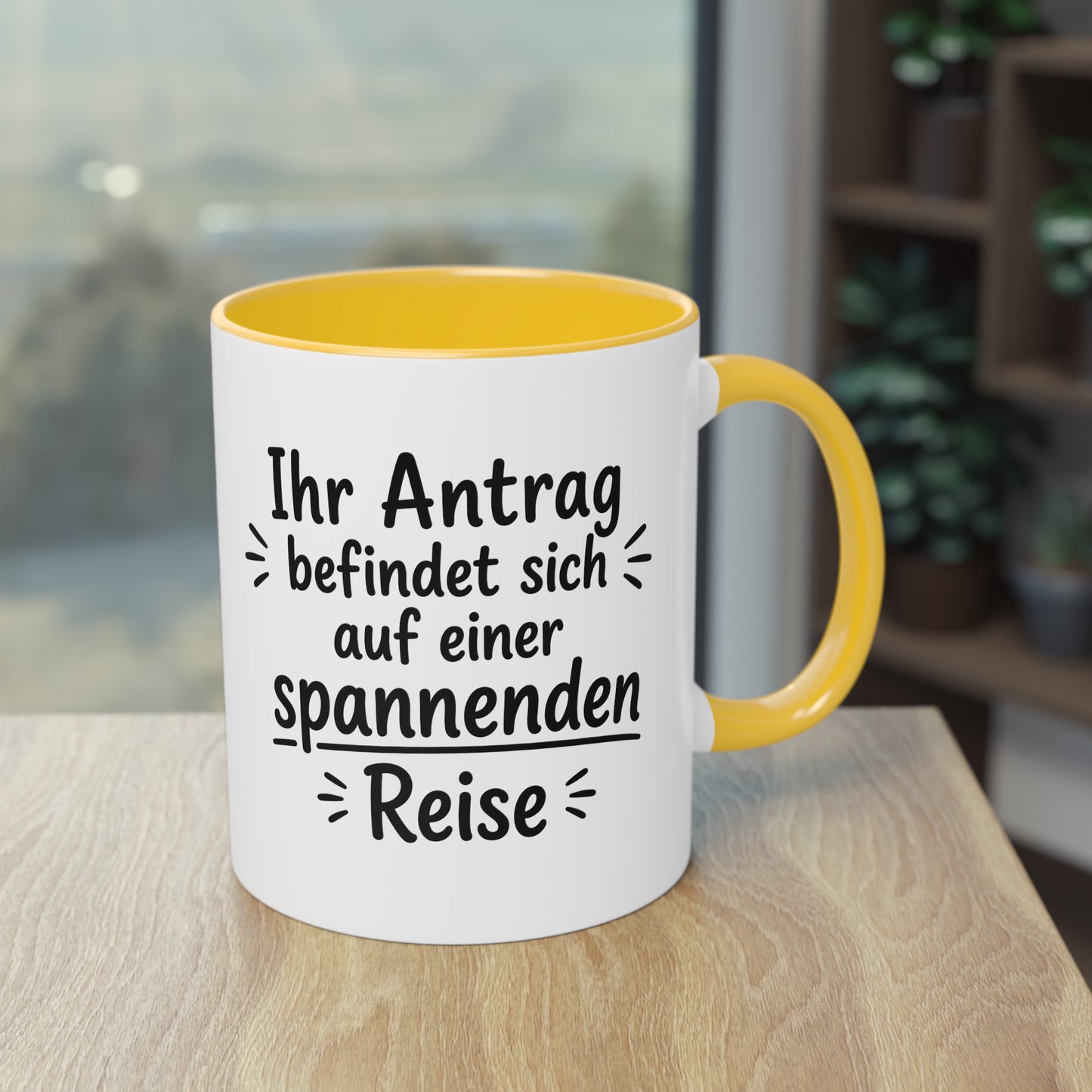 Tasse „Ihr Antrag befindet sich auf einer spannenden Reise“ – Humorvolle Behördentasse