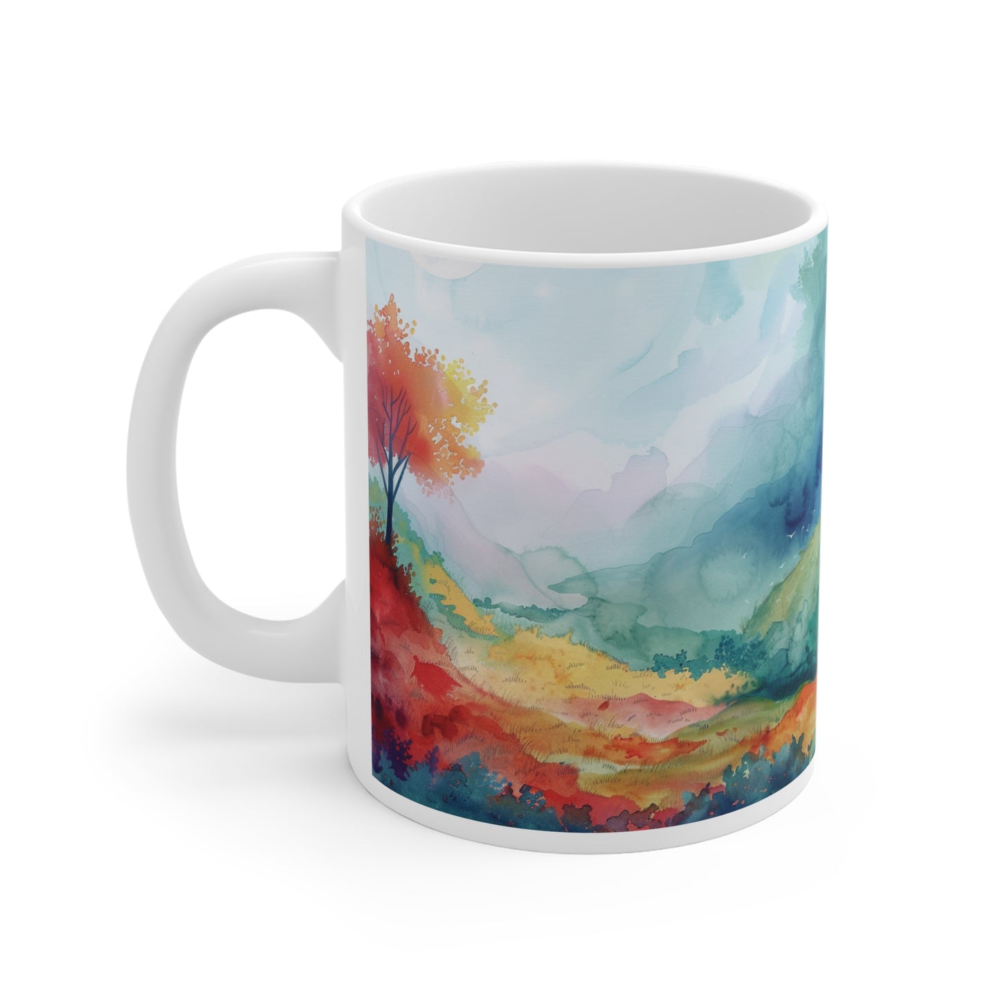 Aquarell-Landschaft Tasse – Farbenfrohe Naturkunst für entspannte Genussmomente 🌿🎨☕