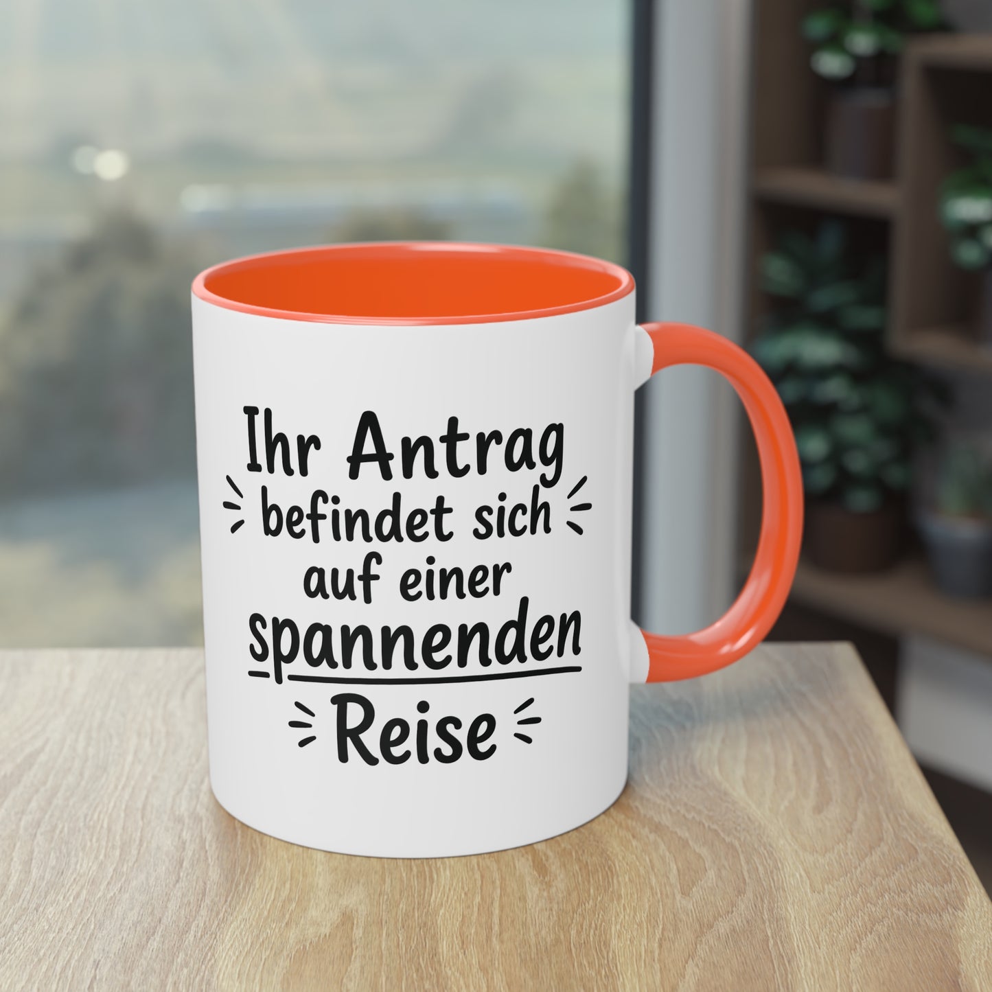 Tasse „Ihr Antrag befindet sich auf einer spannenden Reise“ – Humorvolle Behördentasse