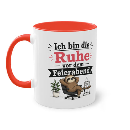 Tasse „Ich bin die Ruhe vor dem Feierabend.“ – Lustige Bürotasse mit Faultier-Motiv