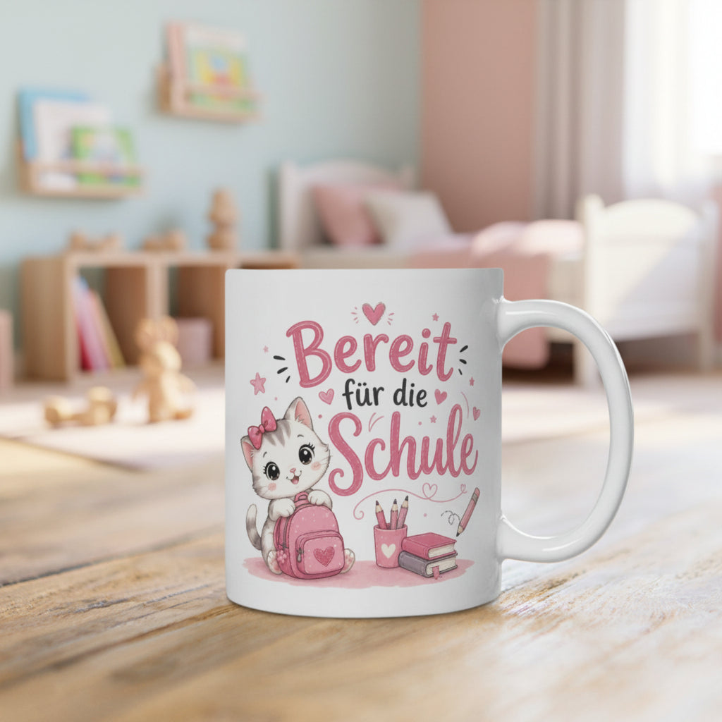 Tasse „Bereit für die Schule“ – Süße Katzen-Tasse zur Einschulung
