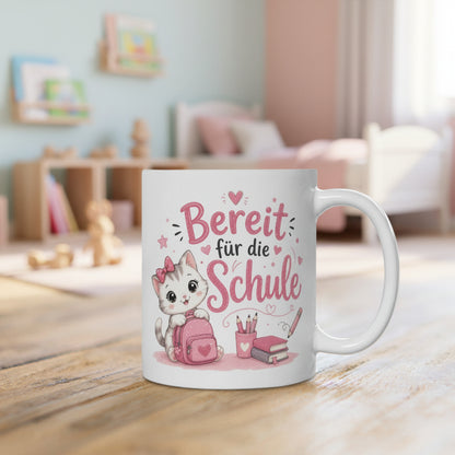 Tasse „Bereit für die Schule“ – Süße Katzen-Tasse zur Einschulung