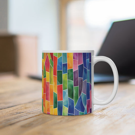 Bunte Mosaik Regenbogen Tasse | Farbenfroher Abstract Becher