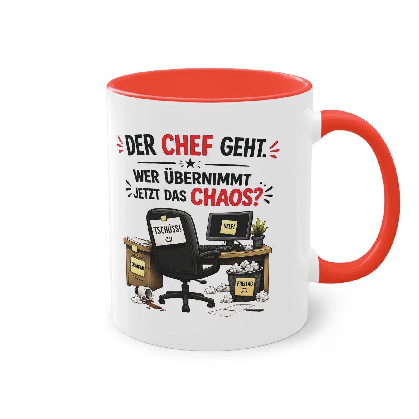 Tasse „Der Chef geht. Wer übernimmt jetzt das Chaos?“ ☕📋😅