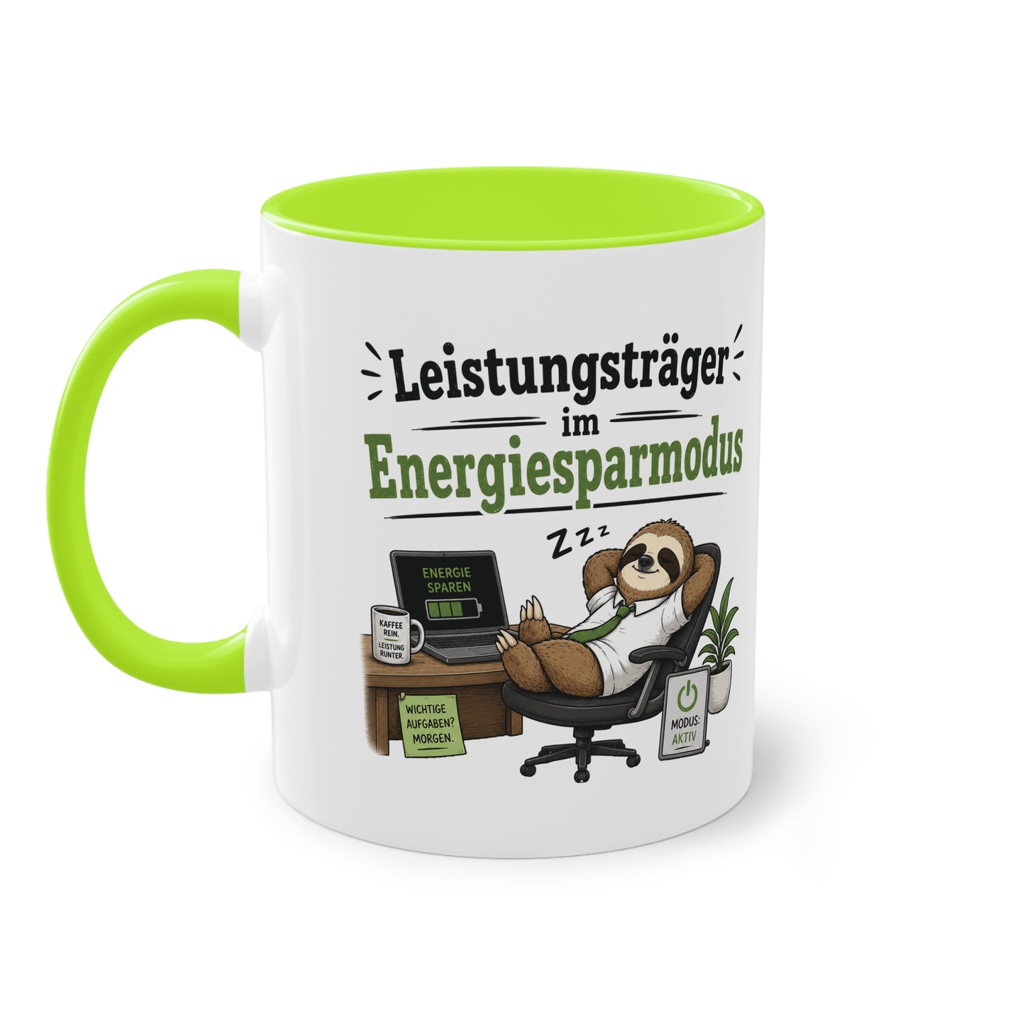 Tasse „Leistungsträger im Energiesparmodus“ – Lustige Bürotasse mit Faultier-Motiv