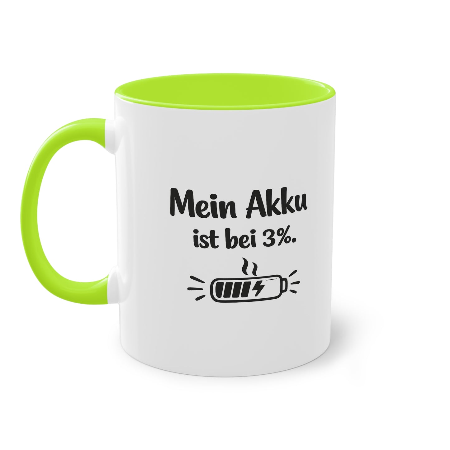 Tasse „Mein Akku ist bei 3 %.“ – Lustige Bürotasse mit Humor