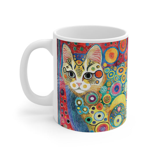 Katzen Tasse bunt – Künstlerische Kaffee Tasse mit farbenfrohem Katzenmotiv für Katzenliebhaber