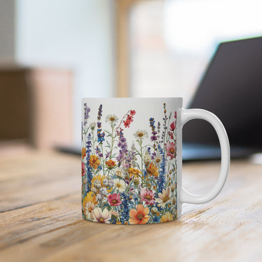 Wildblumen-Mischung Aquarell Tasse | Bunte Blumenwiese Becher Naturmotiv