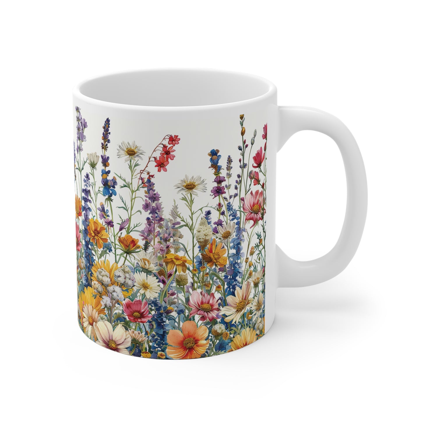 Wildblumen-Mischung Aquarell Tasse | Bunte Blumenwiese Becher Naturmotiv
