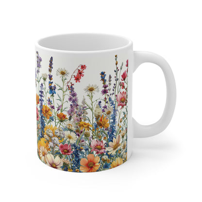 Wildblumen-Mischung Aquarell Tasse | Bunte Blumenwiese Becher Naturmotiv
