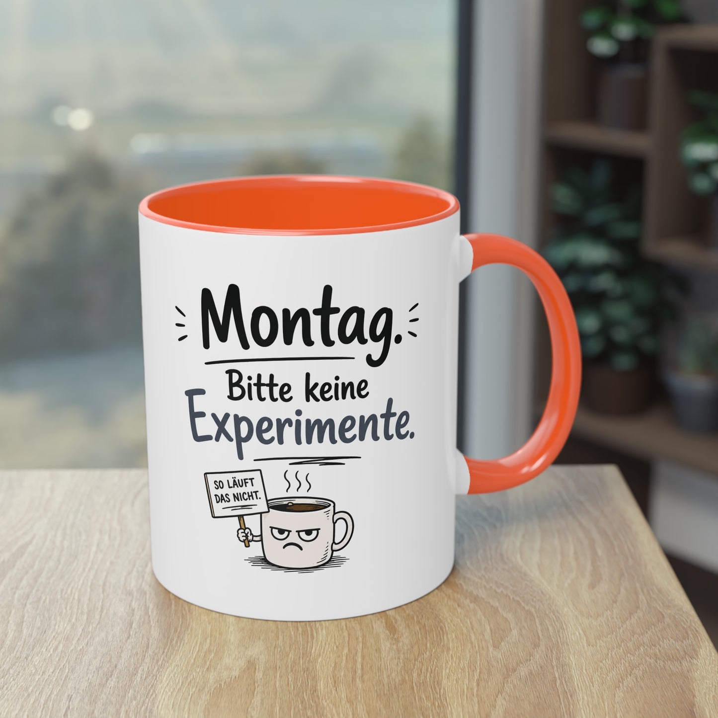 Tasse „Montag. Bitte keine Experimente.“ – Lustige Bürotasse mit Humor