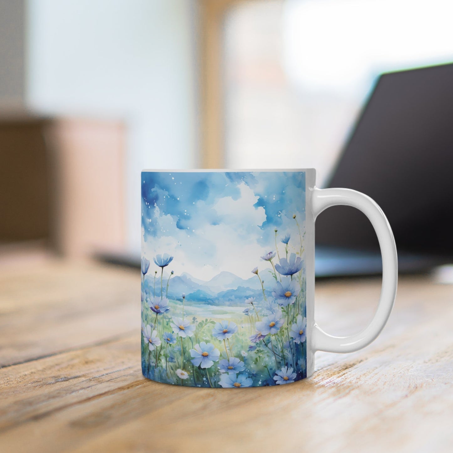 Blaublumen Wiese Aquarell Tasse | Blaue Blumenwiese Berg Tasse