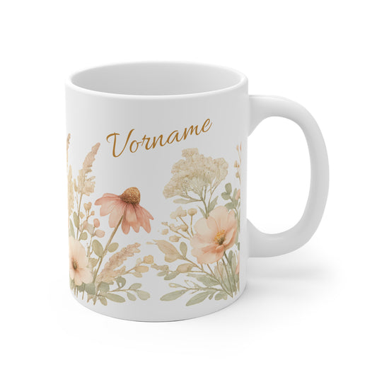 Personalisierte Tasse mit Blumenmotiv & Wunschname 🌸☕✨