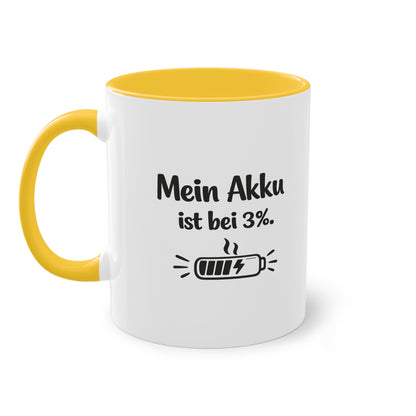 Tasse „Mein Akku ist bei 3 %.“ – Lustige Bürotasse mit Humor