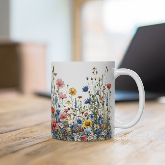 Wildblumen Wiese Tasse | Bunte Blumenwiese Becher Naturmotiv